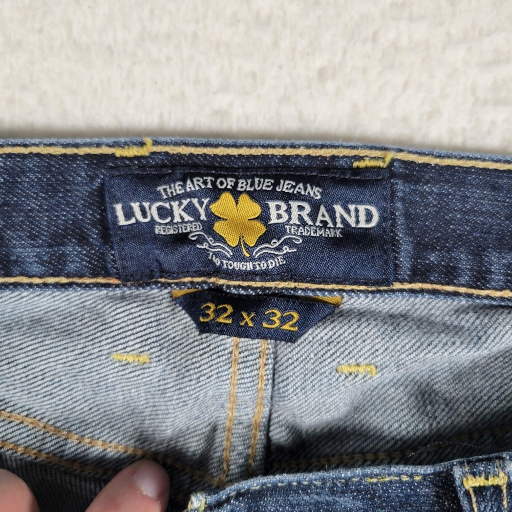 Lucky Brand Jeans Men 32x32 Dark Blue Straight Leg Button Fly Whiskered Denim - Picture 10 of 16